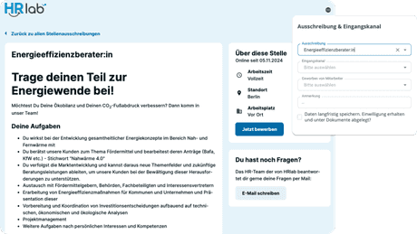 Mit HRlab können Sie eine Karriereseite auf Ihrer Website erstellen, die ein eigenes Jobportal für Ihre Stellenanzeigen bietet.